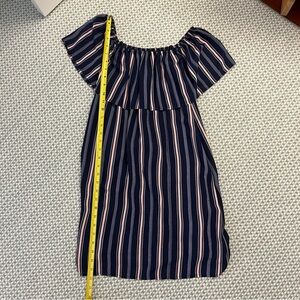 Preppy Sundress Navy Blue Ruffled Off-the-Shoulder Size Small 19 Cooper